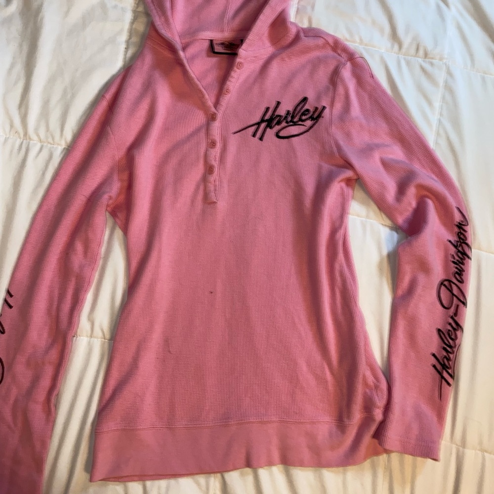 Pink waffle Harley Davidson long sleeve